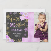 Hiver ONE derland Invitation Anniversaire Purple G (Devant)