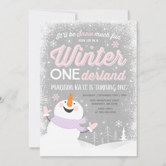 Hiver ONE derland Invitation Anniversaire Snowman  (Devant)
