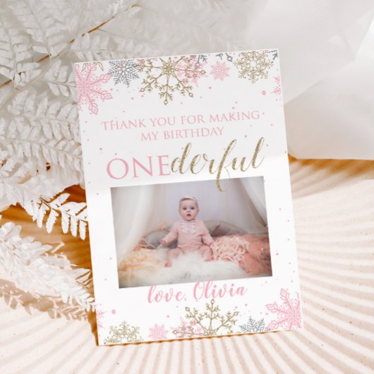 Hiver ONE derland Merci Carte photo Snowflakes
