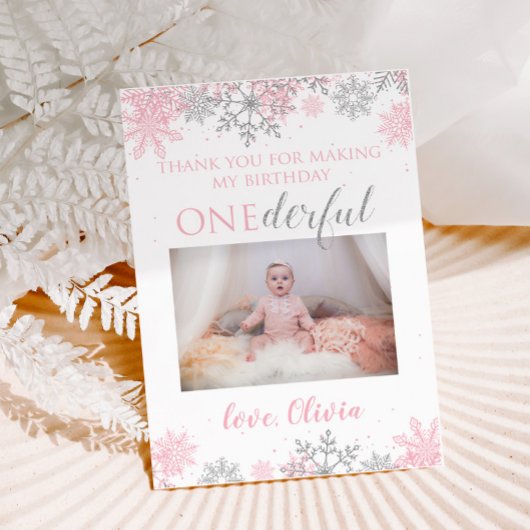 Hiver ONE derland Merci Carte photo Snowflakes