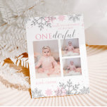 Hiver ONE derland Merci rose Silver Snowflakes<br><div class="desc">Hiver ONE derland carte de remerciements aux flocons de neige rose et argent fête de premier anniversaire</div>