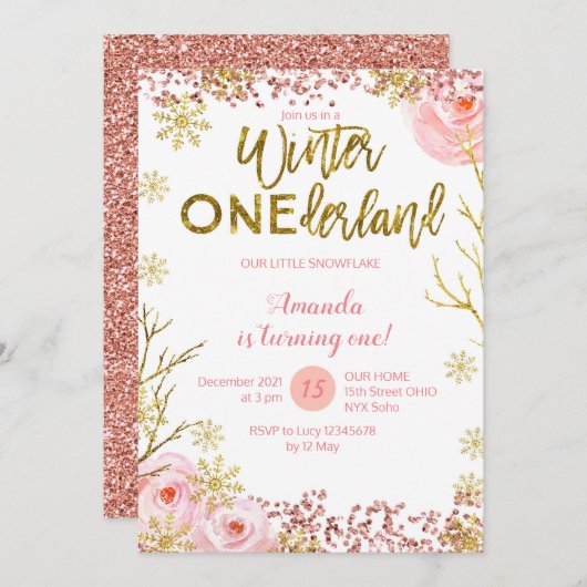 Hiver ONE derland Premier anniversaire Invitation (Devant / Derrière)