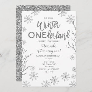 Hiver ONE derland Snowflakes Invitation d'annivers