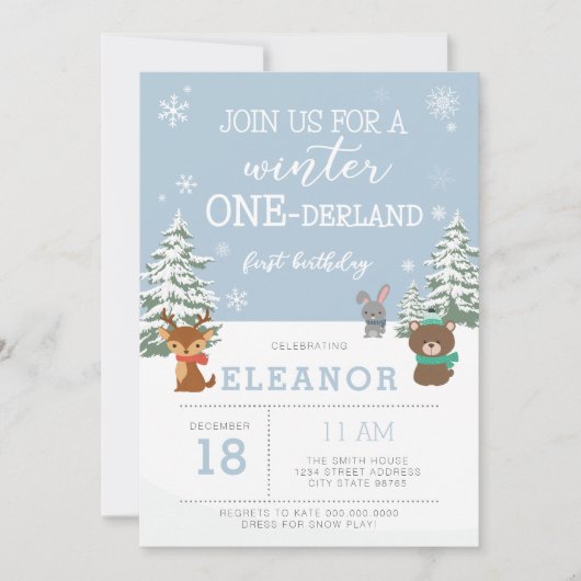 hiver onederland 1er anniversaire invitation anima (Devant)