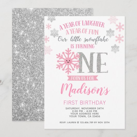 Hiver Onederland 1er anniversaire Invitation photo (Devant / Derrière)