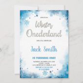 hiver onederland 1er anniversaire invitations Bleu (Devant)