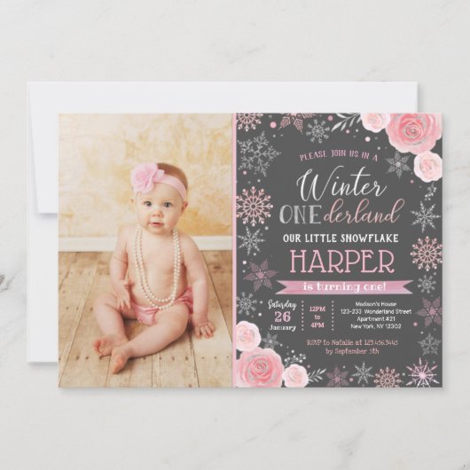 Hiver ONEderland 1er anniversaire Invitations phot (Devant)
