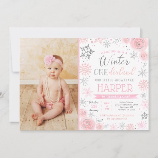 Hiver ONEderland 1er anniversaire Invitations phot (Devant)