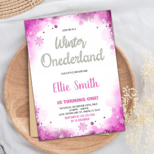 hiver onederland 1er anniversaire invitations Pink