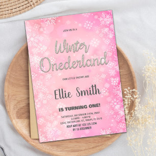 hiver onederland 1er anniversaire invitations Pink
