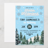 Hiver Onederland Anniversaire Invitation (Devant / Derrière)