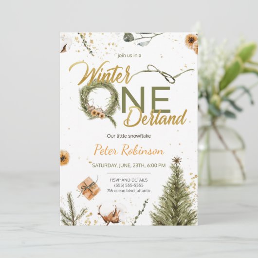 Hiver Onederland Anniversaire Invitation (Debout devant)