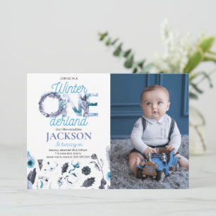 Hiver Onederland Anniversaire Invitation avec phot