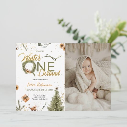 Hiver Onederland Anniversaire Invitation avec phot (Debout devant)