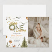 Hiver Onederland Anniversaire Invitation avec phot (Devant / Derrière)