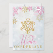 Hiver Onederland Anniversaire Invitation Or et ros (Dos)