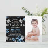 Hiver Onederland Anniversaire Invitations Black Ph (Debout devant)