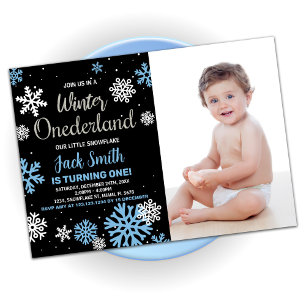 Hiver Onederland Anniversaire Invitations Black Ph
