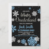 Hiver Onederland Anniversaire Invitations Bleu Noi (Devant)