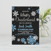 Hiver Onederland Anniversaire Invitations Bleu Noi (Debout devant)