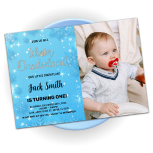 Hiver Onederland Anniversaire Invitations Bleu Pho