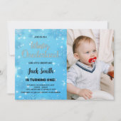 Hiver Onederland Anniversaire Invitations Bleu Pho (Devant)