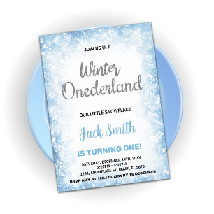 Hiver Onederland Anniversaire Invitations Blue Clo