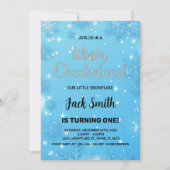 Hiver Onederland Anniversaire Invitations Blue Sil (Devant)