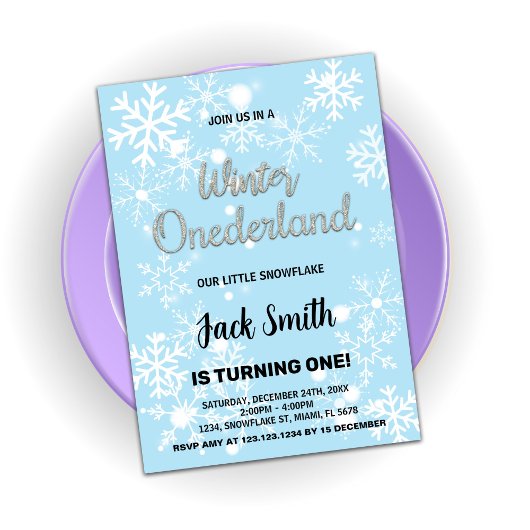 Hiver Onederland Anniversaire Invitations flocons 