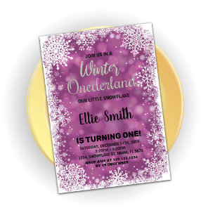Hiver Onederland Anniversaire Invitations Purple
