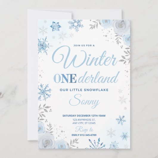 Hiver ONEderland Blue Snowflake 1ère Invitation (Devant)