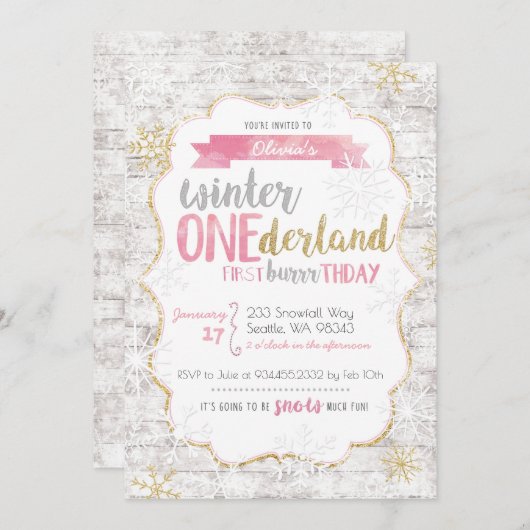 Hiver Onederland First Birthday Invitation (Devant / Derrière)