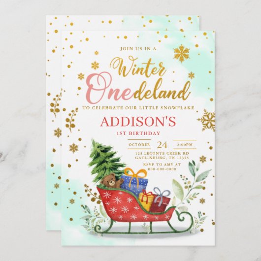 Hiver Onederland First Birthday Invitation (Devant / Derrière)