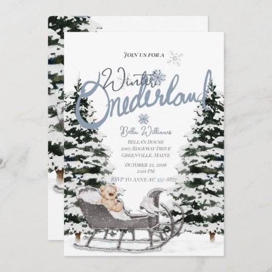 Hiver Onederland First Birthday Invitation (Devant / Derrière)