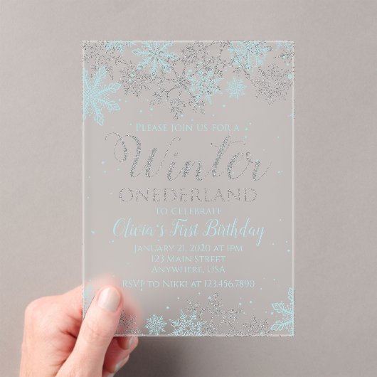 Hiver Onederland First Birthday Invitation bleu (In situ (ordinateur de poche))