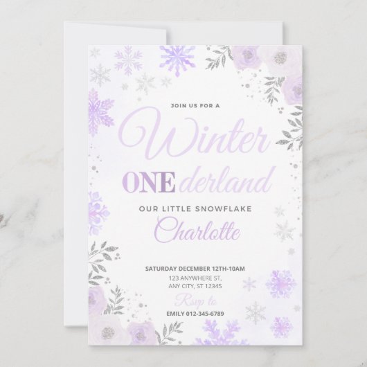 Hiver ONEderland Flocon Violet 1ère Invitation (Devant)