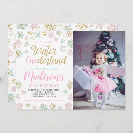 Hiver ONEderland Invitation avec photo (Devant / Derrière)