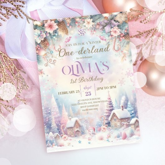 Hiver Onederland Invitation Sweets House