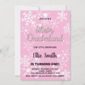 Hiver Onederland Invitations Anniversaire Pink Sil (Devant)