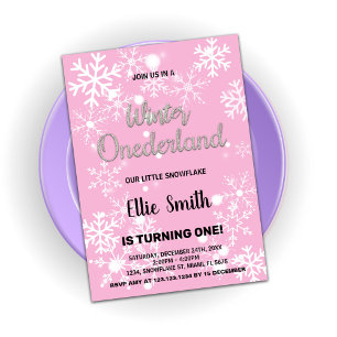 Hiver Onederland Invitations Anniversaire Pink Sil