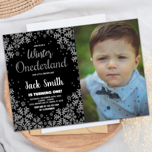 Hiver ONEderland Invitations Black Silver Photo