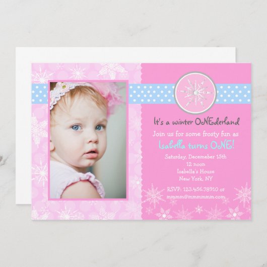 hiver Onederland Invitations d'anniversaire (Devant / Derrière)
