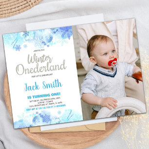 Hiver ONEderland Invitations neige Silver Photo