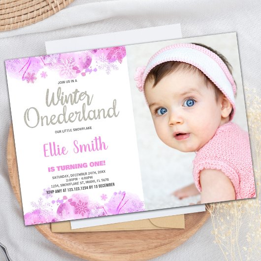 Hiver ONEderland Invitations neige Silver Photo