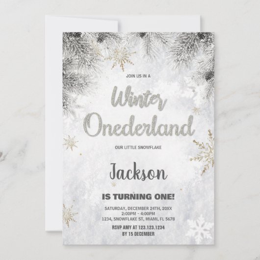Hiver ONEderland Invitations Pine Parties scintill (Devant)