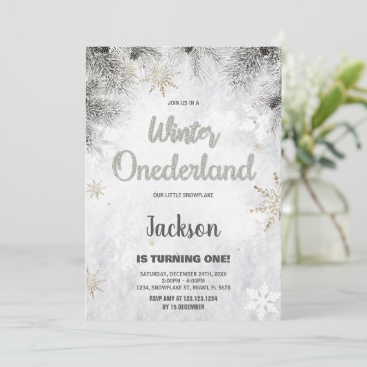 Hiver ONEderland Invitations Pine Parties scintill (Debout devant)