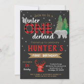 Hiver Onederland Lumberjack Invitations d'annivers (Devant)