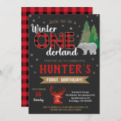 Hiver Onederland Lumberjack Invitations d'annivers (Devant / Derrière)