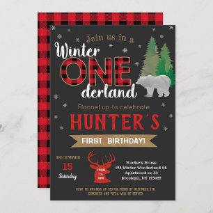 Hiver Onederland Lumberjack Invitations d'annivers