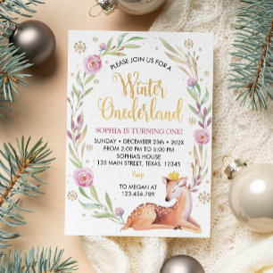 hiver Onederland Noël Anniversaire Invitation